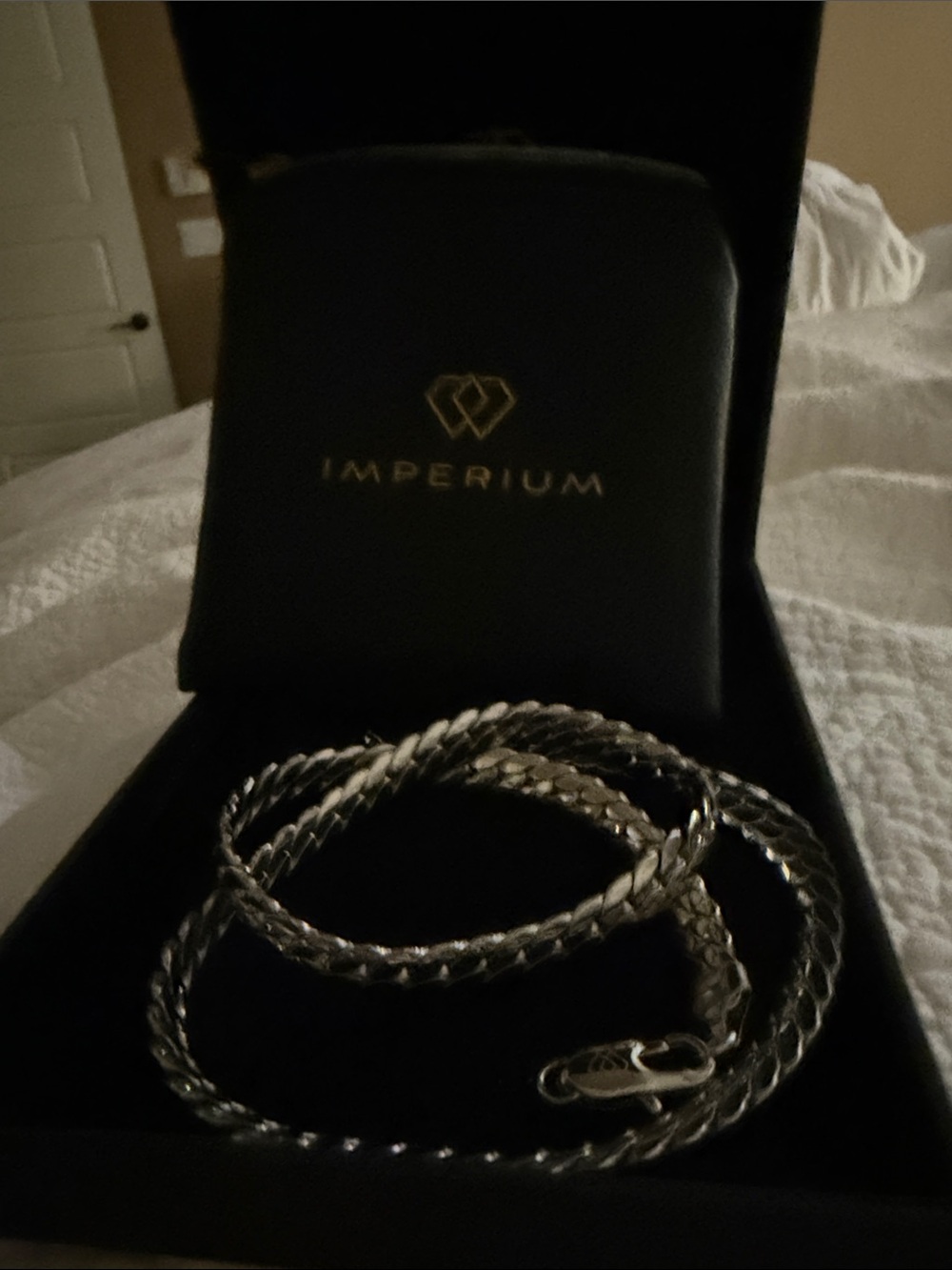 Imperium Black Jewelry Box pouch and chain necklace with Gold Logo